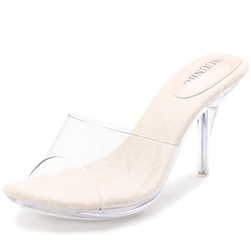 NBUUNBU Silver Clear Heels For Women Dress Shoes Transparent Strap Sexy Stilletos Heels Open Toe High Silver Heeled Sandals Pump Mules