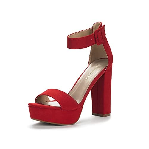 DREAM PAIRS Womens HI-LO High Heel Platform Pump Sandal Orinthia,Size 5.5,Red/Suede,HI-LO