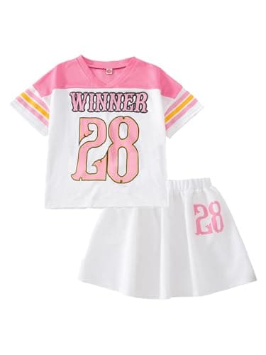 PureChapter Girls 2 Piece Outfits Cheer Jersey Pleated Skirt Set Size 7-8