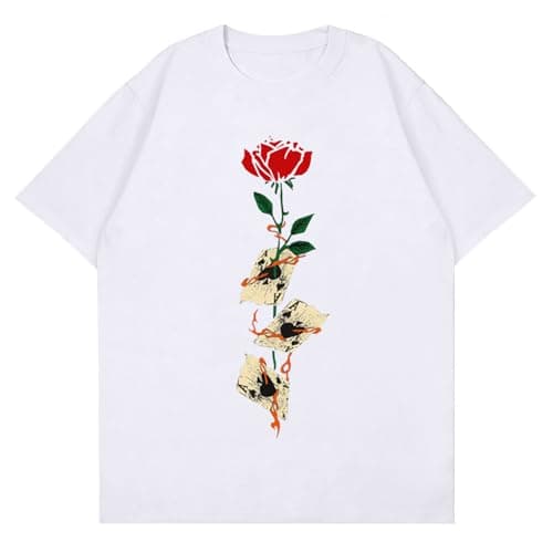 Bealin Mens Graphic Tees Oversized Creative Graffiti Short Sleeve Shirts Summer Casual Rapper Streetwear Y2k Tops Tshirt Poker White M