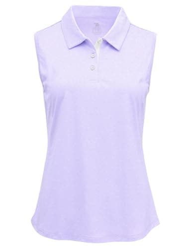 BGOWATU Sleeveless Golf Shirts for Women Collared 3 Buttons Polo Dry Fit Tennis Tank Tops UPF 50+ Lightweight Light Purple XL