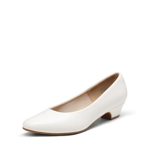 DREAM PAIRS Women's Mila Low Chunky Heel Pump Shoes,Size 5.5,White/Pu,Mila