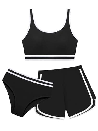 Adarl Girl 3 Piece Swimsuits Bathing Suit High Waist Color Block Bikini Set with Shorts Swimwear for Size 9-14 Years