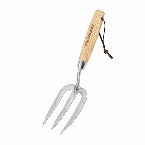 Eadwiella Garden Fork Hand Tool Small Weeding Fork 12 Inch with 3 Pointed Tines Wood Handle for Gardening Weeding Cultivating Digging Planting Transplanting Aerating Loosening Hard Soil