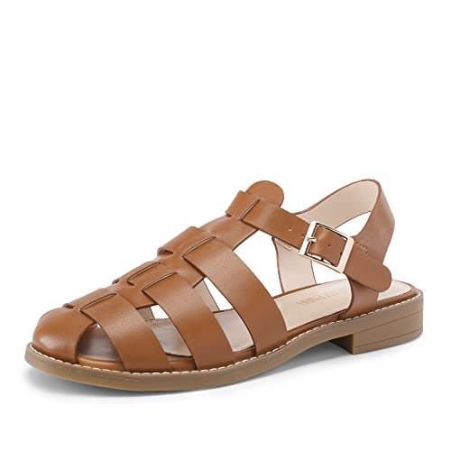 DREAM PAIRS Womens Fisherman Gladiator Braided Flat Sandal Cute Woven Strappy Closed Toe Shoes for Summer,Size 7,Brown-Pu,SDFS2317W
