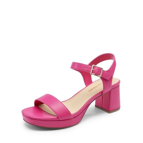 DREAM PAIRS Women's Platform Heels Block Chunky Open Toe Ankle Strap Heel Fashion Wedding Party Dress Sandals Shoes,Size 6,Hot Pink,DWUMHS2507