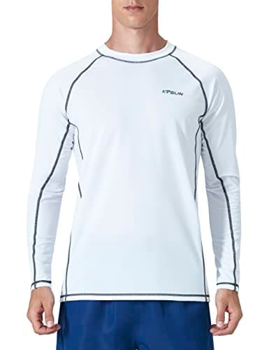 KPSUN Men UPF 50+ UV Swim Sun Shirt Quick Dry Long Sleeve Rash Guard White