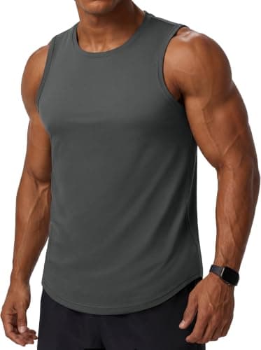 MAGCOMSEN Mens Quick Dry Tank Top Workout Muscle Sleeveless Shirt Dark Grey
