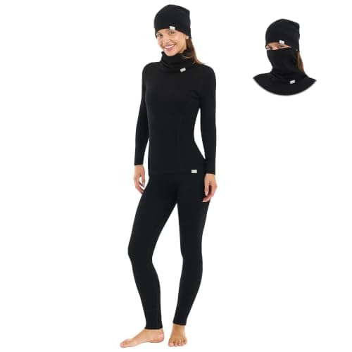 100% Merino Wool Base Layer Women Set - Thermal Underwear Long Johns (Medium, 260 Black)