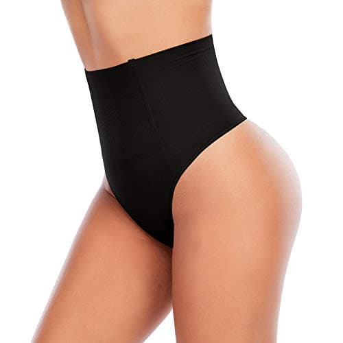 Werena Tummy Control Thong Shapewear for Women Seamless Shaping Novelty Thong Panties Body Shaper Underwear(01# Black-mid Waisted(has Boning),XX-Large)