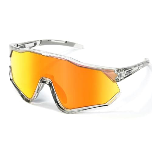 HNJOKE Sports Sunglasses, UV400 Baseball Sun Glasses Women, Mens Glasses for Cycling, Biking, Running（Grey Frame Red Lenses）