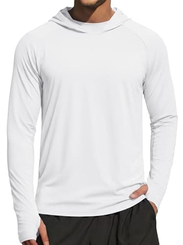 MAGCOMSEN Men's UPF 50+ Hoodie Fishing Shirts Long Sleeve UV Sun Protection Rash Guard Swim Beach Running Hiking White M