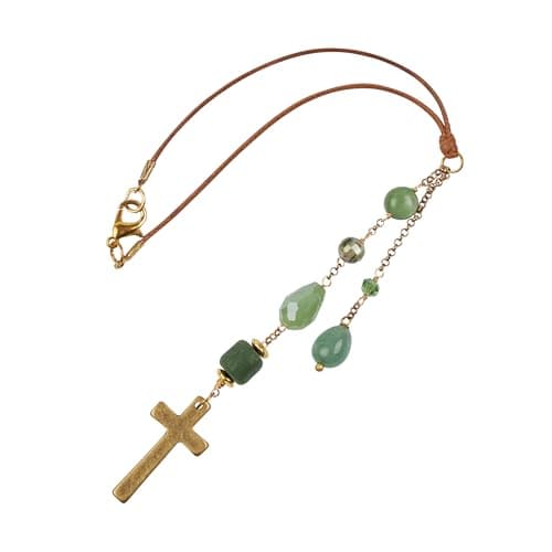 Akitai Elegant Cross for Car Mirror - Sun Catcher Rearview Mirror Charm, Transforms Sunlight and Diffuses Colors and Energy Throughout The Car - Green Crystals