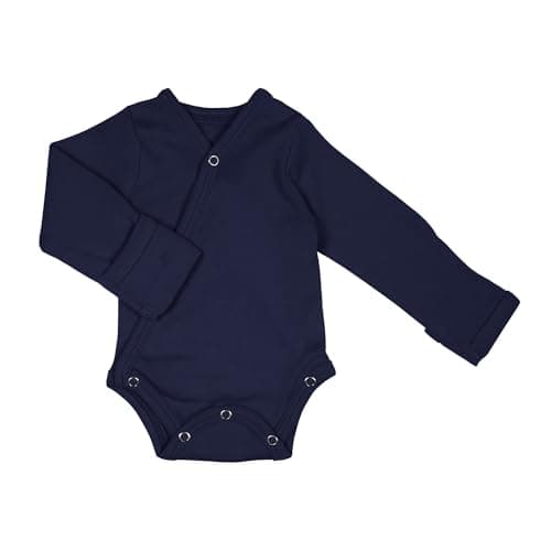 L'ovedbaby Unisex Baby 100% Organic Kimono Bodysuit (Navy, Preemie-NB)