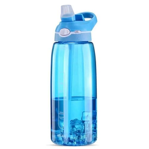 SHELFLOVER 32oz Light Blue Water Bottle With Straw, BPA FREE Clear Bottle With Handle One Hand Use Easy Carried, Flip Up, Suit School, Office, Gym, Office.