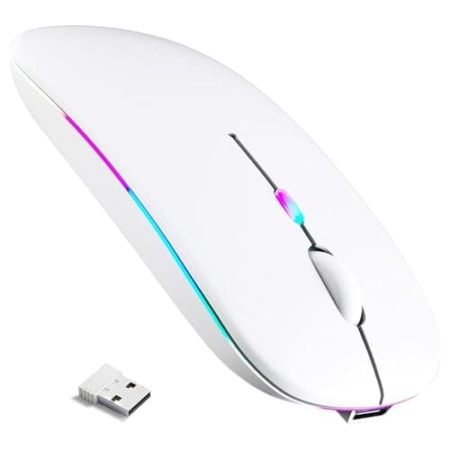 Rechargeable Wireless Mouse, LED Bluetooth Wireless Mouse for iPad, Slim Portable Computer Mice with USB Receiver, BT5.4 and 2.4G Dual Connection, Quiet Silent for Laptop/Notebook/pc/iPad/Chromebook