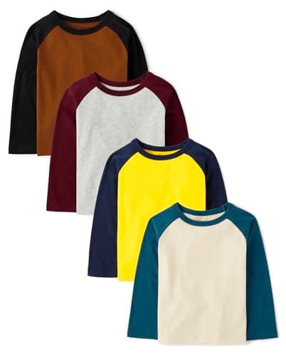 The Children's Place,Baby Boys,and Toddler Long Sleeve Everday Casual Knit Shirt,Autumn Raglan 4-Pack,9 Months,12 Months