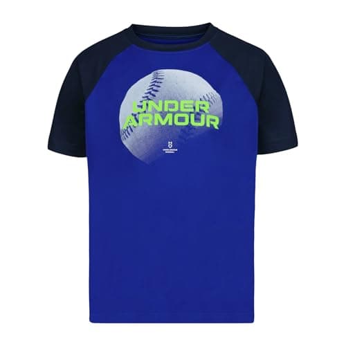 Under Armour Boys' Short Sleeve Baseball Graphic T-Shirt Relaxed Fit, Royal Raglan Tech, 5