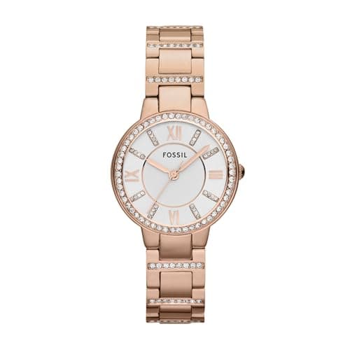 Fossil Women's Watch, Virginia Quartz Stainless Steel Three-Hand Watch for Women, Color: Rose Gold Glitz