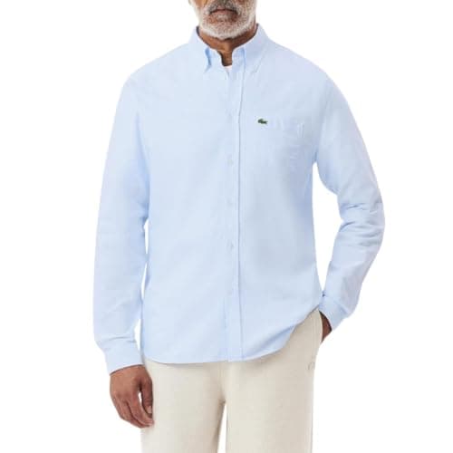 Lacoste Men's Regular Fit Oxford Shirt, White/Overview, Medium