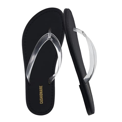 CUSHIONAIRE Surf Flip Flop Sandals for Women with Flexible Sole and Soft Jelly Strap, Lightweight Casual Slides, CLEAR 8
