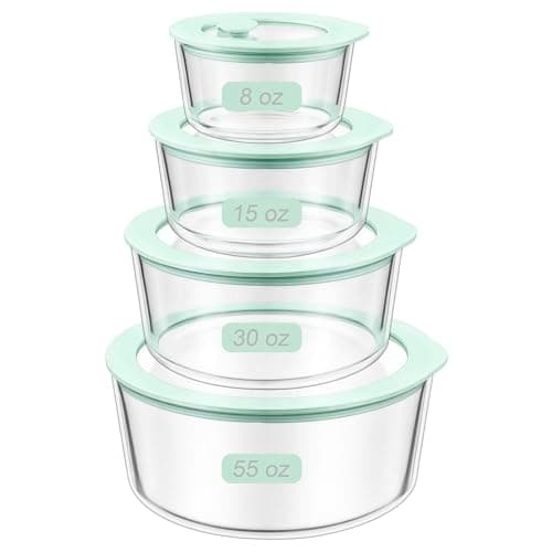 Urban Green Glass Food Container Set with Glass Lid, 4 Pack, Meal Prep Containers with Silicone Framed Airtight Lid, Leakproof, 100% Plastic Free,
