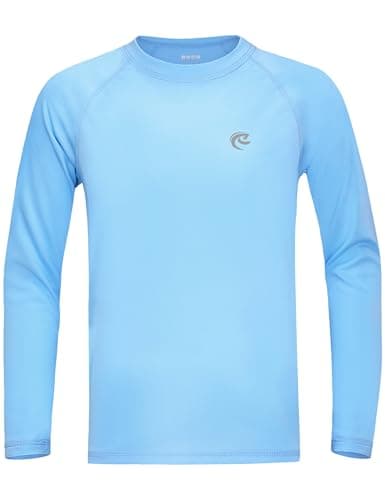 DRONIRING Boys UPF 50+ Long Sleeve Rash Guard, UV Sun Protection Swim Shirt