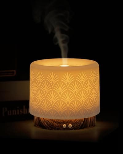 Essential Oil Diffuser -280ml Ceramic Diffuser for Large Room&Commercial Use, 2.4MHz Cool Mist Humidifier & Independent Decorative Light & Aromatherapy Diffuser, Pulse&Continuous Mist, Timer, Auto-Off