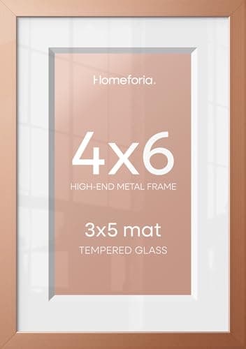 Homeforia 4x6 Rose Picture Frame, High-End Metal, 3x5 Mat, Glass