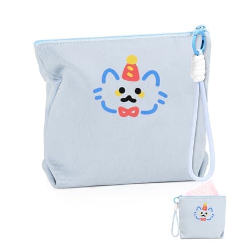SIDESUGAR Canvas Period Pouch Soft First Period Kit Bag Small Discreet Menstrual Cup Pad Pouch Cute Sanitary Napkin Storage Bag Tampon Holder Multi-purpose Feminine Bag Blue