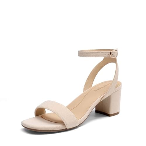 DREAM PAIRS Women's Open Toe Ankle Strap Low Block Chunky Heels Sandals Party Dress Pumps Shoes,Size 5.5,Nude/Suede,CARNIVAL