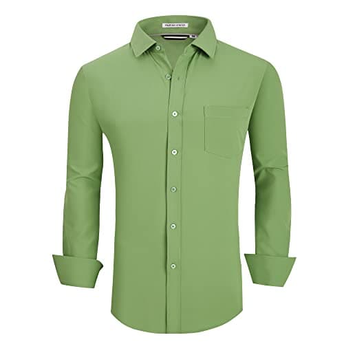Mens Dress Shirt Wrinkle Free 4-Way Stretch Button Down Shirts,Lt Green,S