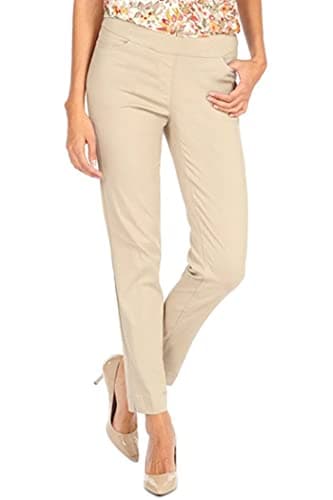 SLIM-SATION Women's Wide Band Pull On Straight Leg Pant with Front Pocket, 16, Stone