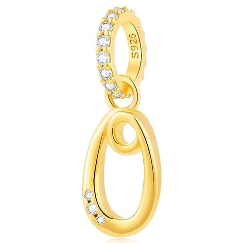 GEMDAZZ Gold Plated Letter O Initial Charms, fit Pandora Alphabet Bracelet