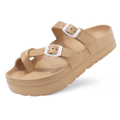 Scecocrs Women Adjustable Buckles Platform Sandals, Women's Casual Sandals with Arch Support, Summer EVA Sandals for Indoor and Outdoor