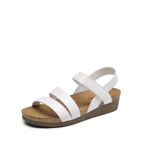 DREAM PAIRS Women's Low Heel Wedge Sandals, Round-Toe Comfortable Casual Flatform Dress Shoes with Arch Support,Size 7.5,White,DWUMWS2506
