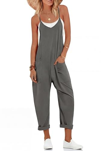 Ekouaer Jumpsuits for Women Casual Summer Overalls Sleeveless Spaghetti Strap Romper Jumpers Trendy Beach Vacation Grey S