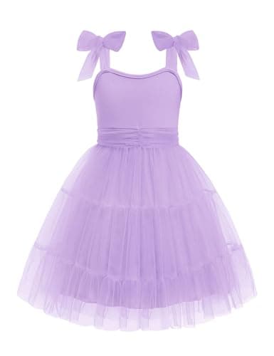 Arshiner Girls Sleeveless Bow-Tie Straps Party Tulle Dress Purple 11-12 Y