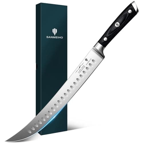 SANMEIHO 12" Slicing Knife - Brisket Slicing Meat Carving Knife Professional German 1.4116 Stainless Steel Razor Sharp Blade, Ergonomic Wood Handle & Full Tang Design, Gift Box Included