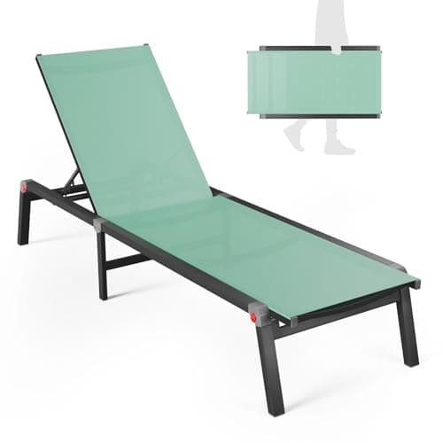 WOAJNQO Patio Lounge Chair, Aluminum Foldable 5-Position,1 Pack,Green