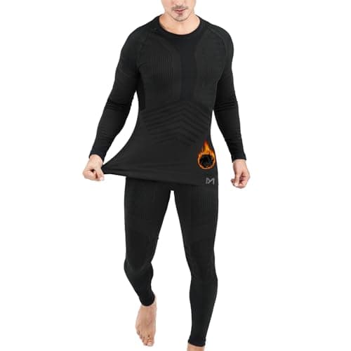 MeetHoo Mens Thermal Underwear Set Seamless Fleece Lined Base Layer Sports Long Johns Winter Gear Running Skiing Black
