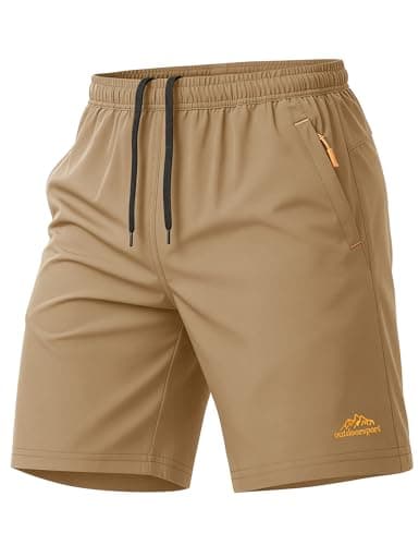MAGCOMSEN Hiking Shorts Men Summer Breathable Gym Travel Shorts Fitness Running Camping Work Athletic Workout Active Khaki 32