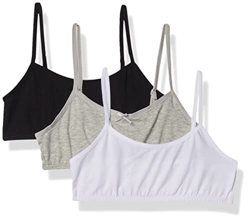 Maidenform Girl Big Girls' Crop Bra (Pack of 3), Heather Grey/White/Black, Medium