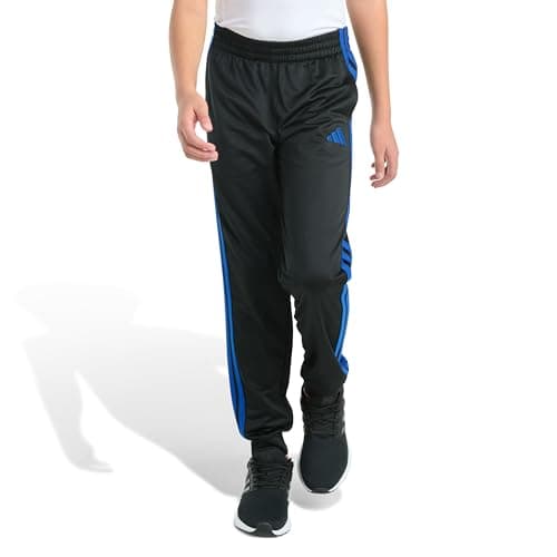 adidas Boys 3-Stripe Jogger Pants | 100% Polyester Athletic Training Pants with Elastic Waistband, Black with Blue, L (14/16)