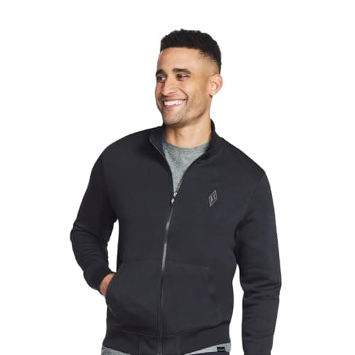 Skechers Men's The Hoodless Hoodie GO WALK Everywhere Full Zip Mock Neck Jacket, Bold Black, XX-Large