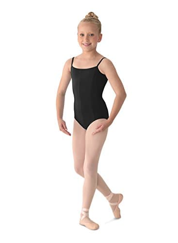 Mirella Girl's Princess Seam V-Front Camisole Leotard, Black, 2-4