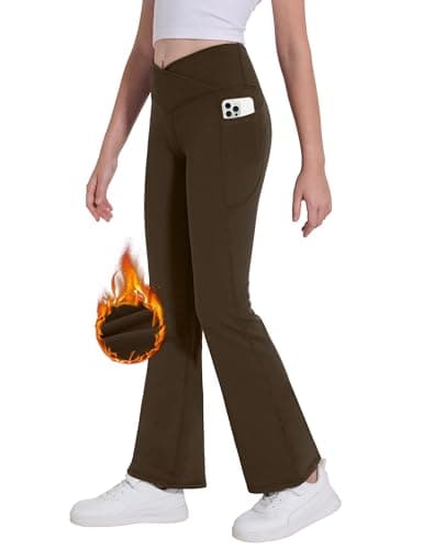Desol Girls Fleece Flare Leggings Fleece Lined Pants Girls 12-14 Khaki M