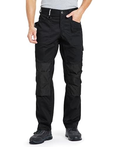 DURAWERK Men's Work Pants, Carpenter Pants with Reinforced Knee Pad Pockets, Heavy Duty Durable Safety Trousers, Utility Cargo Pants, Ripstop Tactical Pants for Outdoor Construction (Black, 34WX32L)