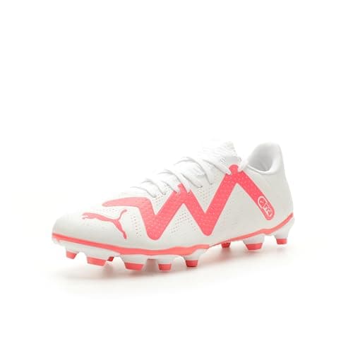 PUMA Mens Future Play Firm, Artificial Ground Soccer Cleats, PUMA Mens White-Fire Orchid, 12