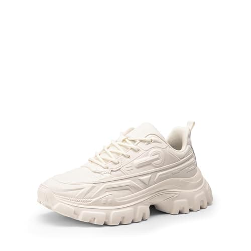 DREAM PAIRS Women Chunky Fashion Sneakers Platform Bold Lace-Up Comfortable Sneakers,Size 7.5,Ivory,SDFN2368W